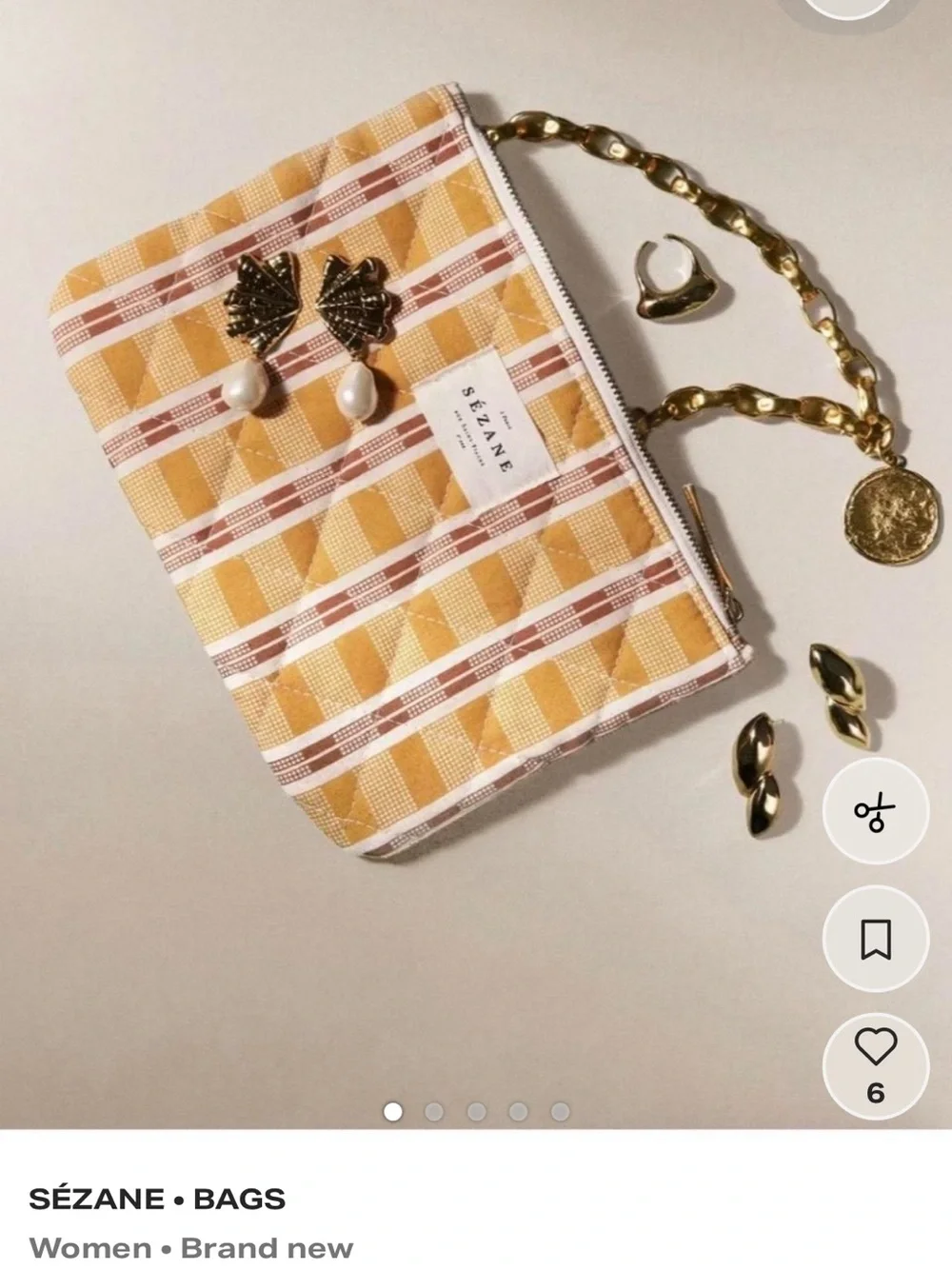 Sézane Yellow Plaid Cosmetic Pouch